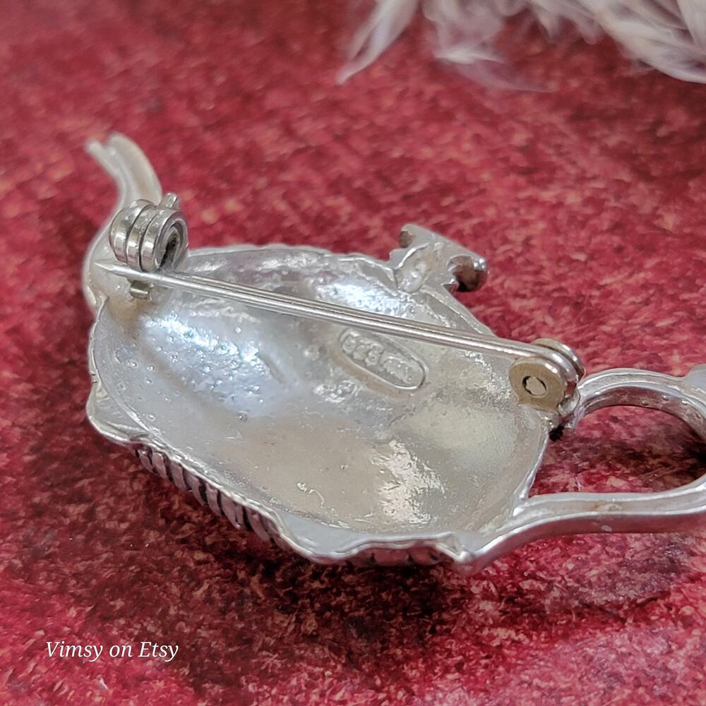 Sterling Silver Teapot Brooch Pin 925 Tea Lover Novelty Jewelry Vintage Style - Picture 10 of 10